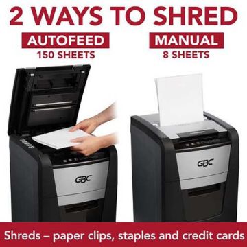 Picture of AutoFeed+ Home Office Shredder 150X, Auto 150-sheet feed, Super cross-cut P-4, 30 min runtime, 11.6 gal, EA