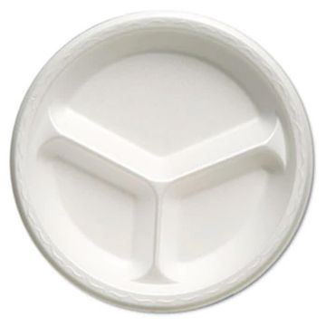 Picture of 3-Compartment Foam Plate, White, 10.25", 200 per pack