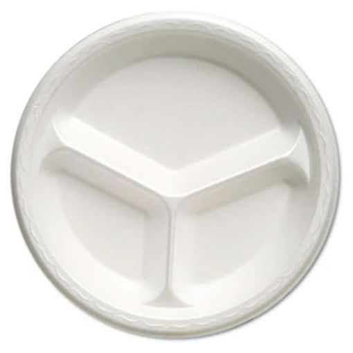 Picture of 3-Compartment Foam Plate, White, 10.25", 200 per pack