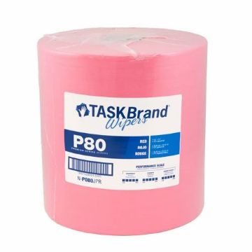 Task Brand Wipers, Hydrospun P80 Jumbo Roll, Red, 475 Sheets per Roll