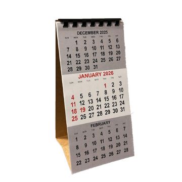 Picture of 2026 Stand Up Desk Calendar, 3 Month Viewable, 9"H x 4"W