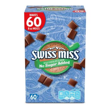 Swiss Miss Cocoa Milk Chocolate, No Sugar Added Envelopes, 60 ct