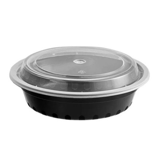 24 oz. Black Round Microwavable Heavy Weight Container with Lid - 150/Case