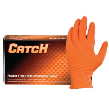 Catch Textured Orange Nitrile Glove, Power-Free,Size Medium, 100 per box