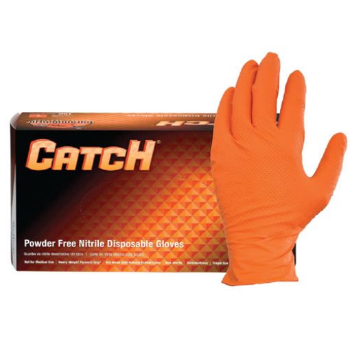 Catch Textured Orange Nitrile Glove, Power-Free,Size Medium, 100 per box