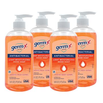 Germ-X Moisturizing Antibacterial Liquid Hand Soap, 16oz Pump, 4 bottles per Carton