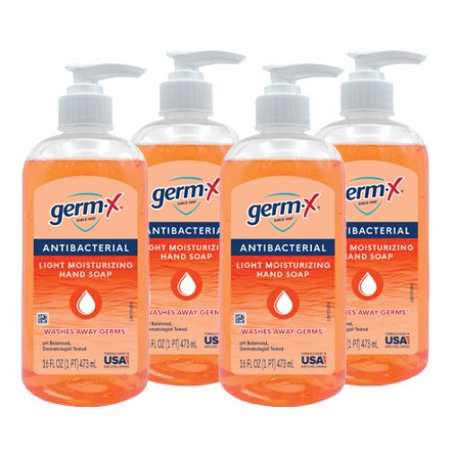 Germ-X Moisturizing Antibacterial Liquid Hand Soap, 16oz Pump, 4 bottles per Carton