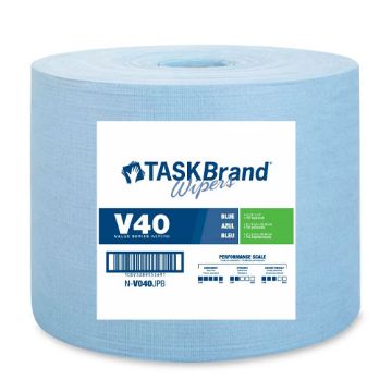 TaskBrand General Purpose Wipers, V40 Value Series, 12" x 12.25", DRC, 750 per roll, Blue