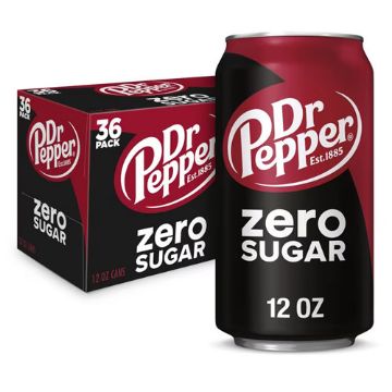 Dr Pepper Zero Sugar, 12 oz Cans, 36 per Carton