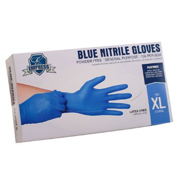 Empress Nitrile Glove Blue Powder Free, Size XL, 3 mil, 10 boxes per carton
