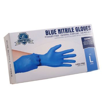 Empress Nitrile Glove Blue Powder Free, Size Large, 3 mil, 10 boxes per carton