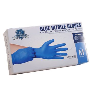 Empress Nitrile Glove Blue Powder Free, Size Medium, 3 mil, 10 boxes per carton