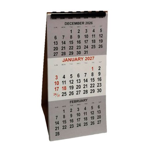 2027 Stand Up Desk Calendar, 3 Month Viewable, 9"H x 4"W